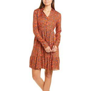 Garrie B Moss Crepe Mini Dress LEAFLETS Long Sleeve